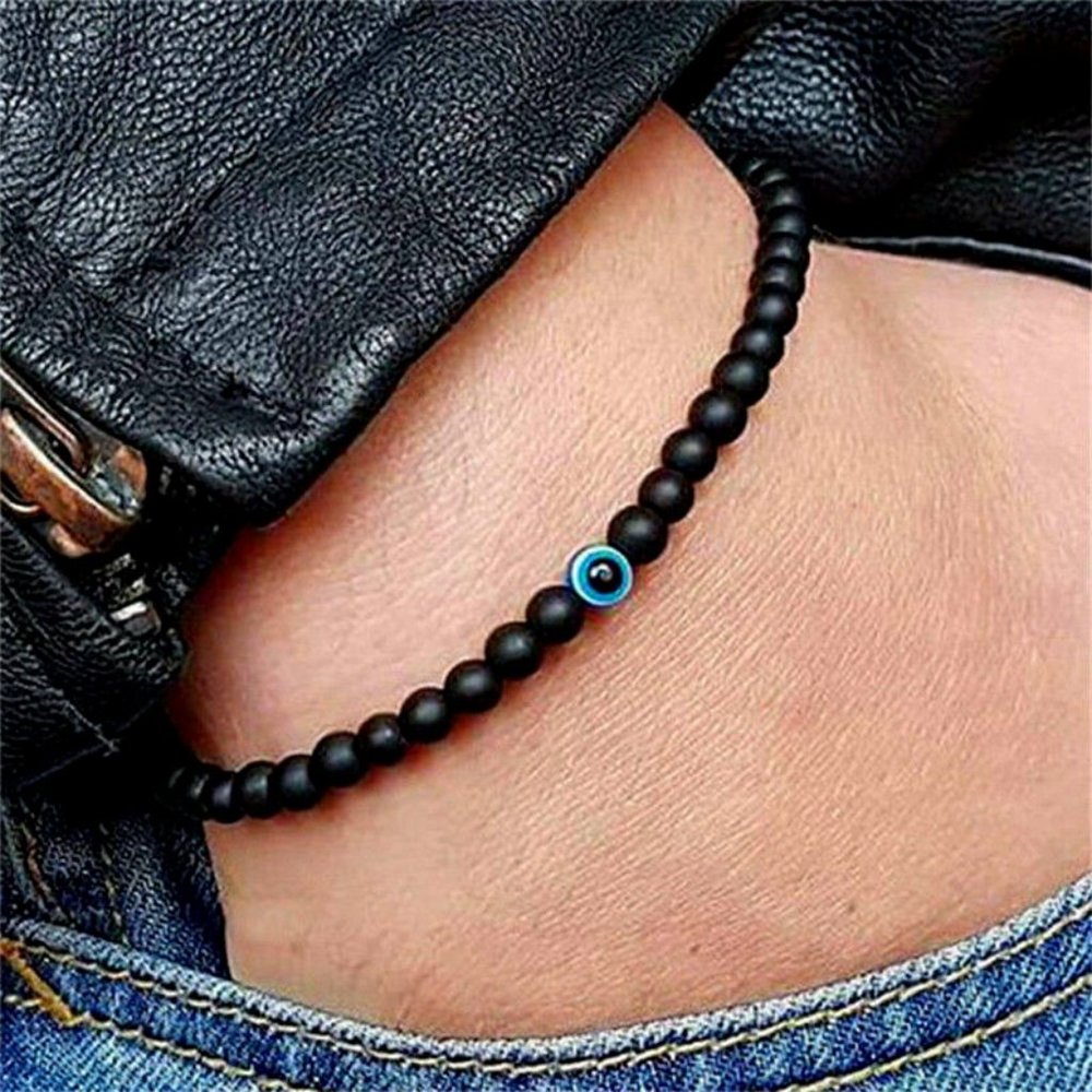 Evil Eye Polished Black Stone Bracelet